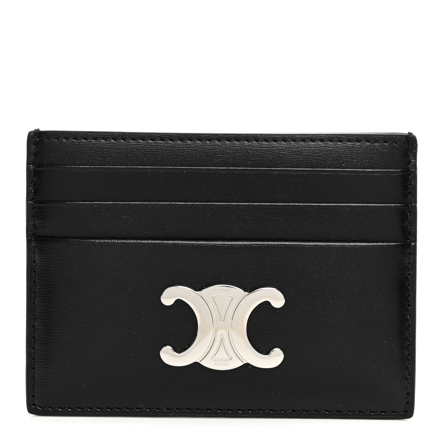 Celine Celine Shiny Calfskin Triomphe Card Holder Black