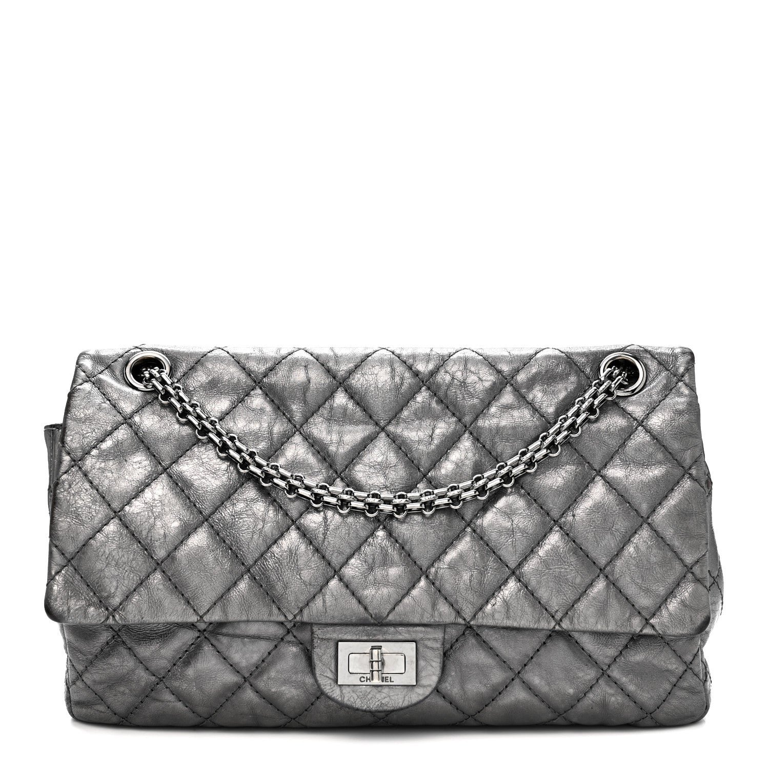 Chanel Metallic Aged Calfskin Quilted 2.55 Reissue 226 Flap Dark Silver