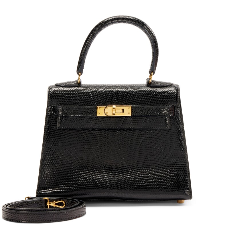 Hermes Vintage Black Shiny Salvator Lizard Mini Kelly 20 Gold Hardware, 1997