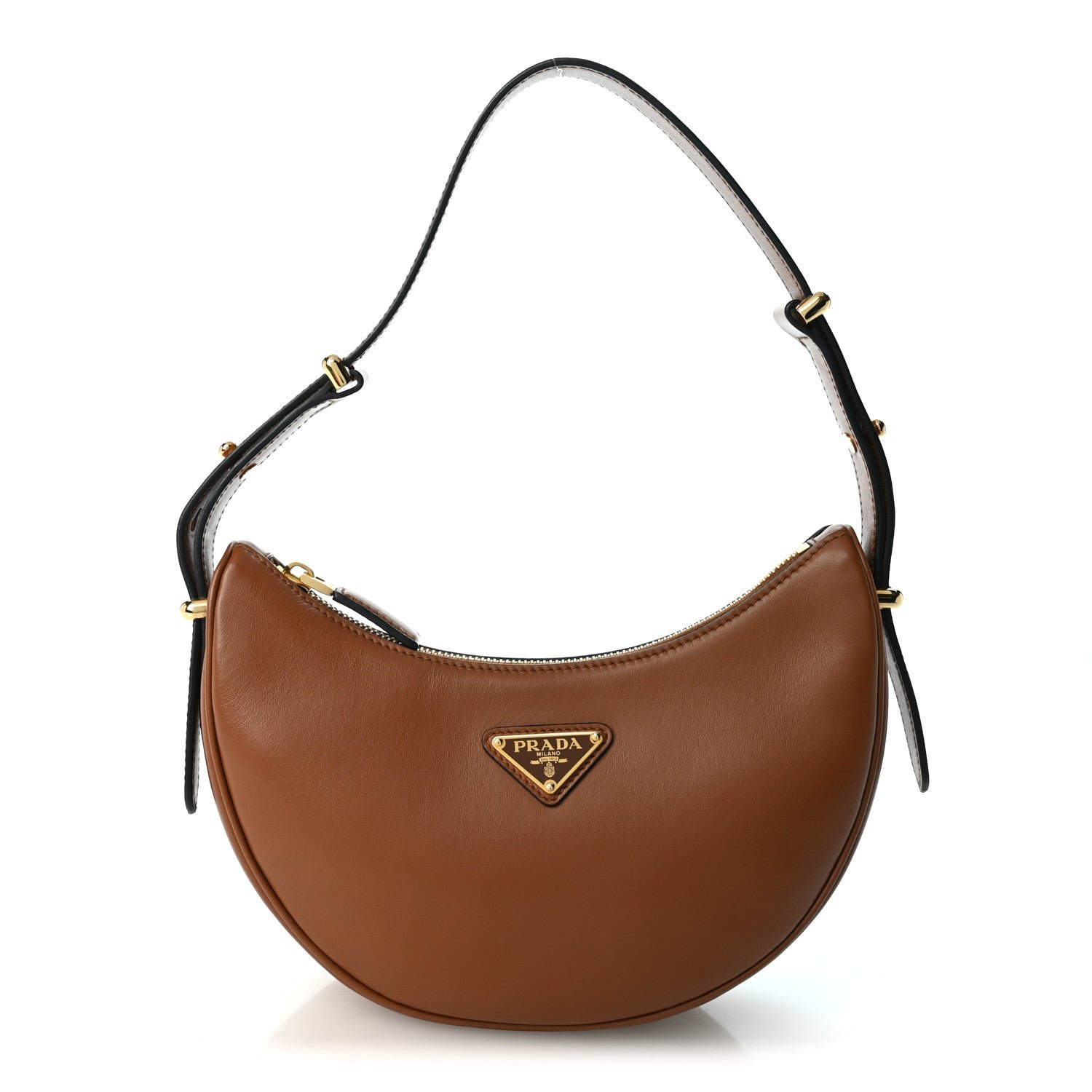 Prada Soft Calfskin Arque Shoulder Bag Cognac