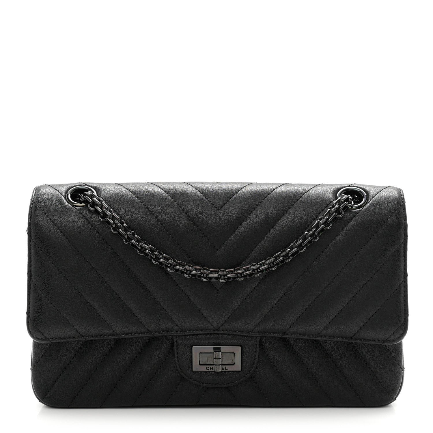 Chanel Chanel Sheepskin Chevron Quilted 2.55 Reissue 225 Double Flap So Black