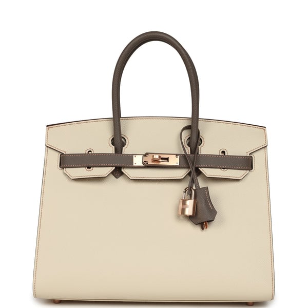 Hermes Special Order (HSS) Birkin Sellier 30 Craie and Gris Etain Epsom Rose Gold Hardware