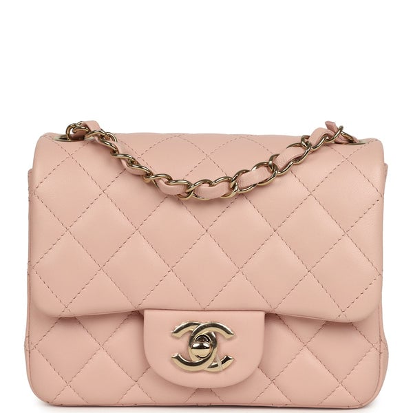 Chanel Mini Classic Square Flap Bag Pink Lambskin Light Gold Hardware