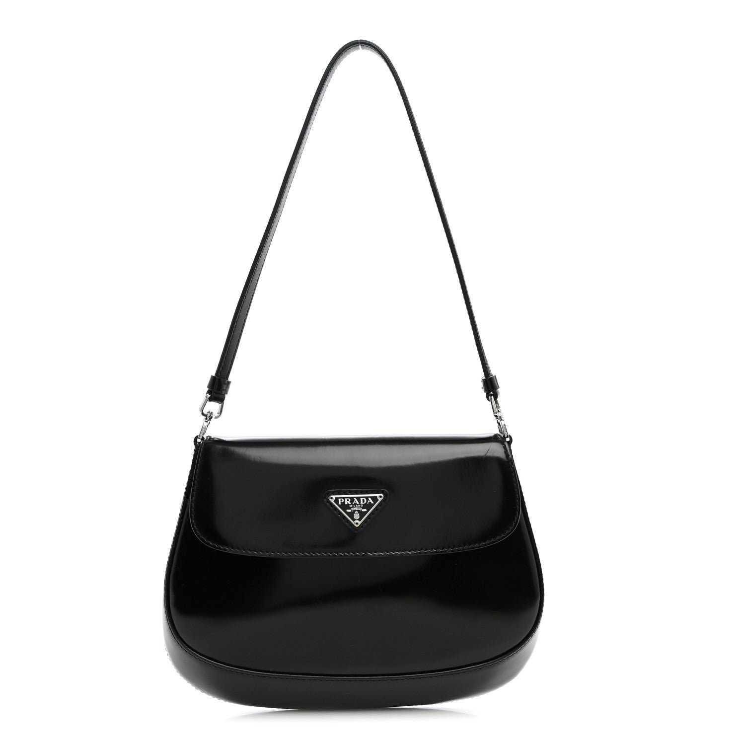 Prada Spazzolato Cleo Flap Shoulder Bag Black