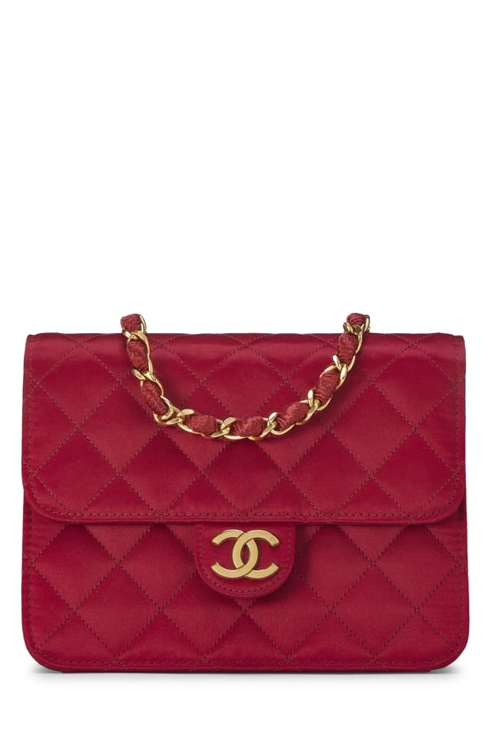 Red Quilted Satin Half Flap Mini