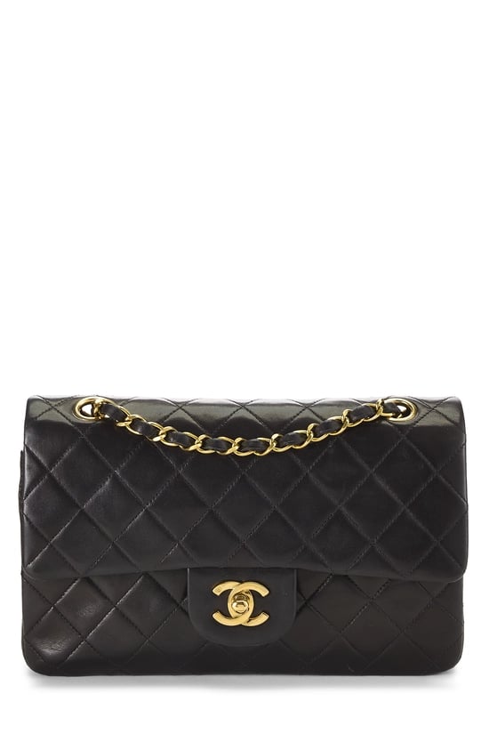 Black Quilted Lambskin Classic Double Flap Small