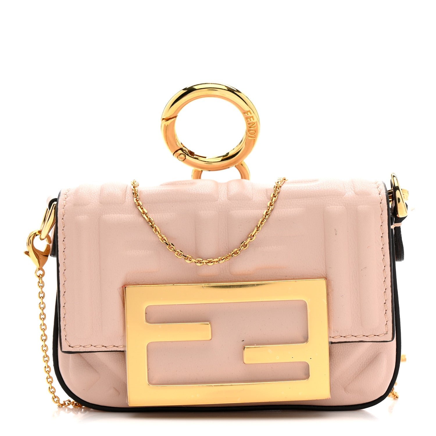 Fendi Fendi Nappa Matisse FF Embossed Nano Maxi Buckle Baguette Charm Rosa Quarzo