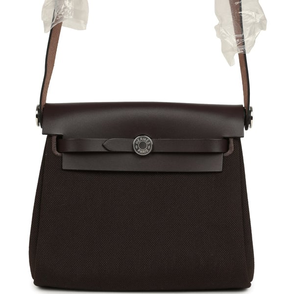 Hermes Herbag Zip 20 Mini Ebene Toile Militaire Canvas and Vache Hunter Palladium Hardware