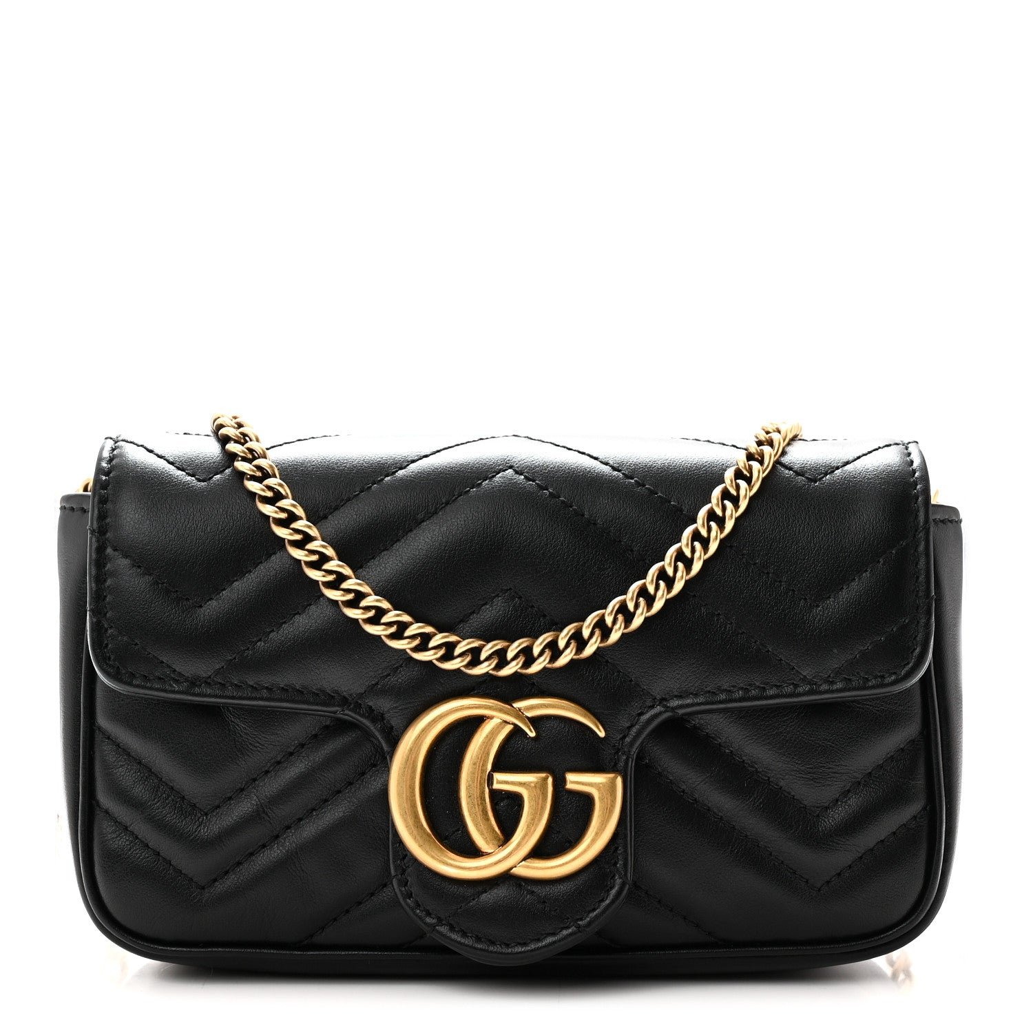 Gucci Calfskin Matelasse Super Mini GG Marmont Shoulder Bag Black