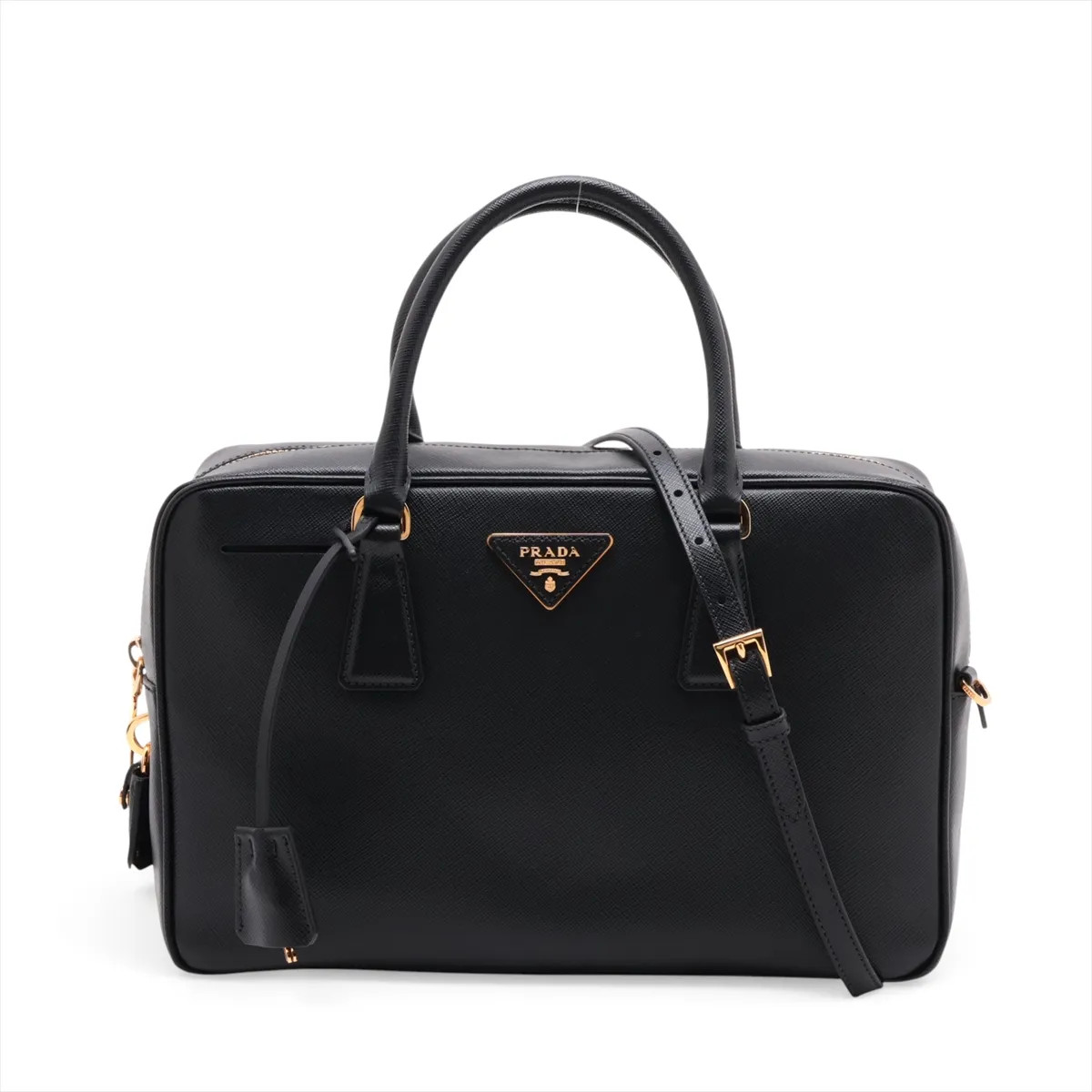 Prada Saffiano Leather 2 Way Handbag Black