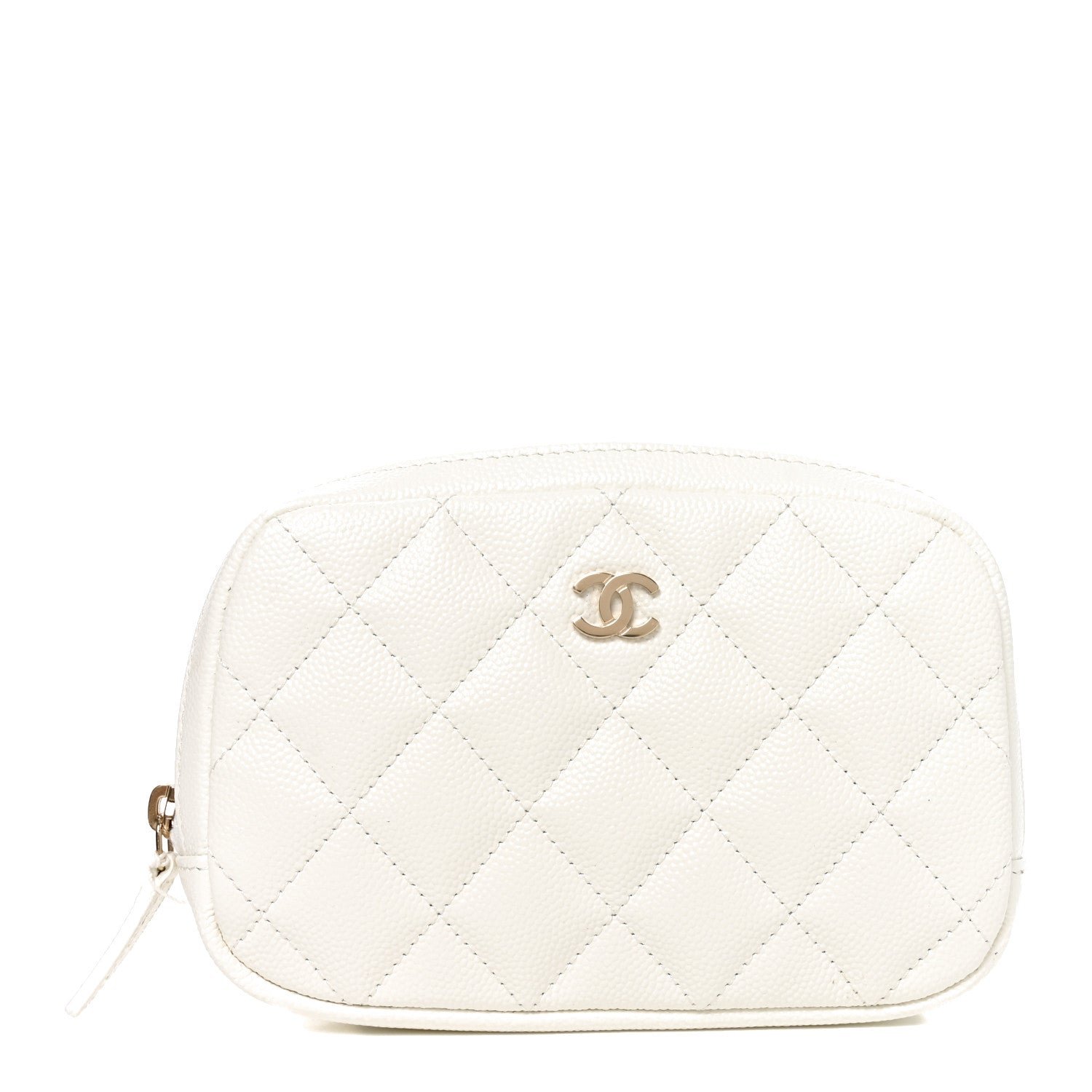 Chanel Caviar Quilted Small Curvy Pouch Cosmetic Case White
