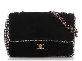 Chanel Chanel Jumbo Black Shearling and Houndstooth Single Flap