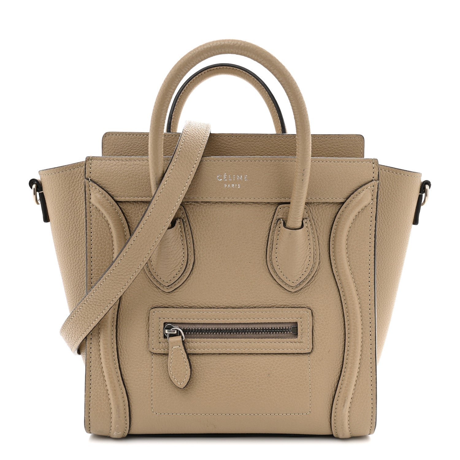 Celine Drummed Calfskin Nano Luggage Dune