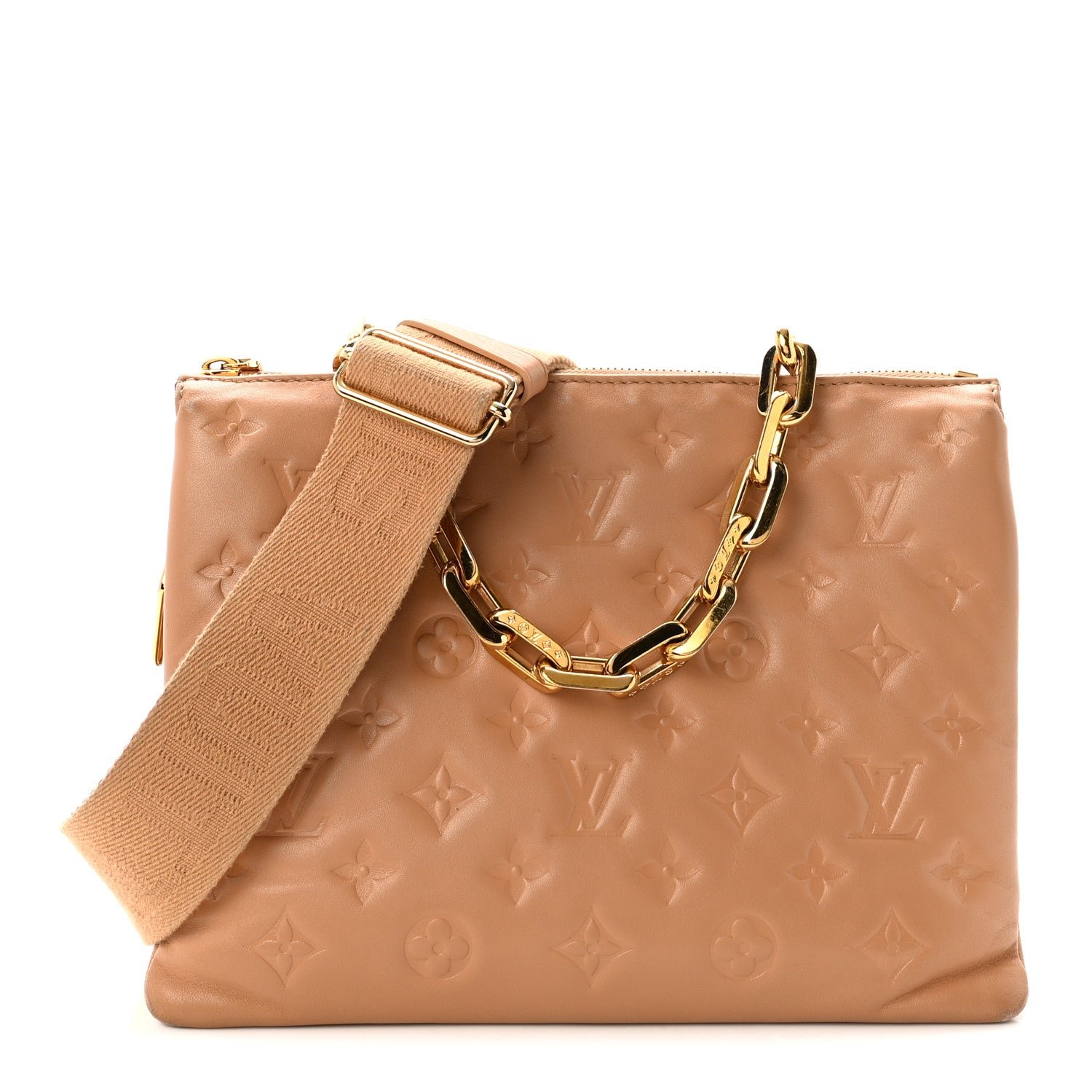 Louis Vuitton Lambskin Embossed Monogram Coussin PM Camel