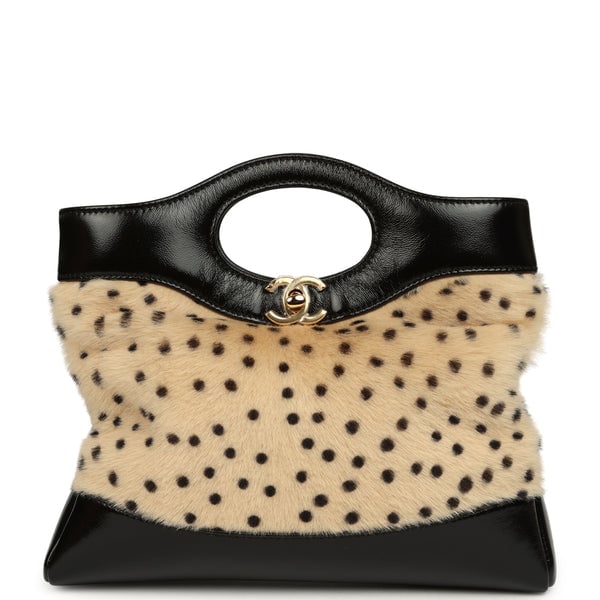 Chanel Mini "Cheetah Print" 31 Shopper Beige Calf Hair, Black Shiny Lambskin Gold Hardware
