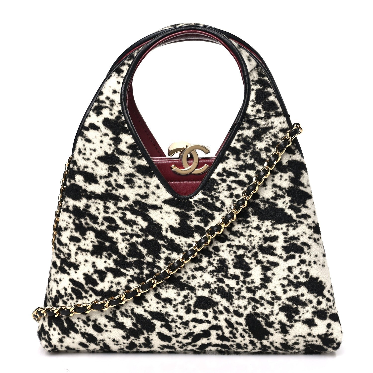 Chanel Pony Hair Printed Chic Lady Small Shopping Tote White Black