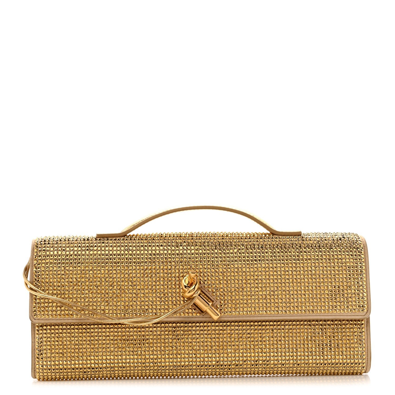 Bottega Veneta Nappa Crystal Long Andiamo Top Handle Clutch Porridge