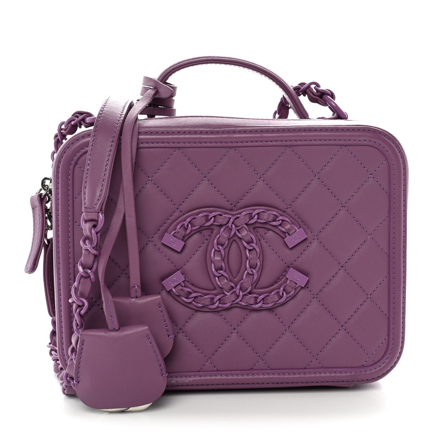 Chanel Lambskin Quilted Medium CC Filigree Vanity Case Purple