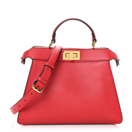 Fendi Vitello Seta Nappa Chinese Valentines Day Karligraphy Small Peekaboo I SEE U Satchel Rosso Cardinale Panna