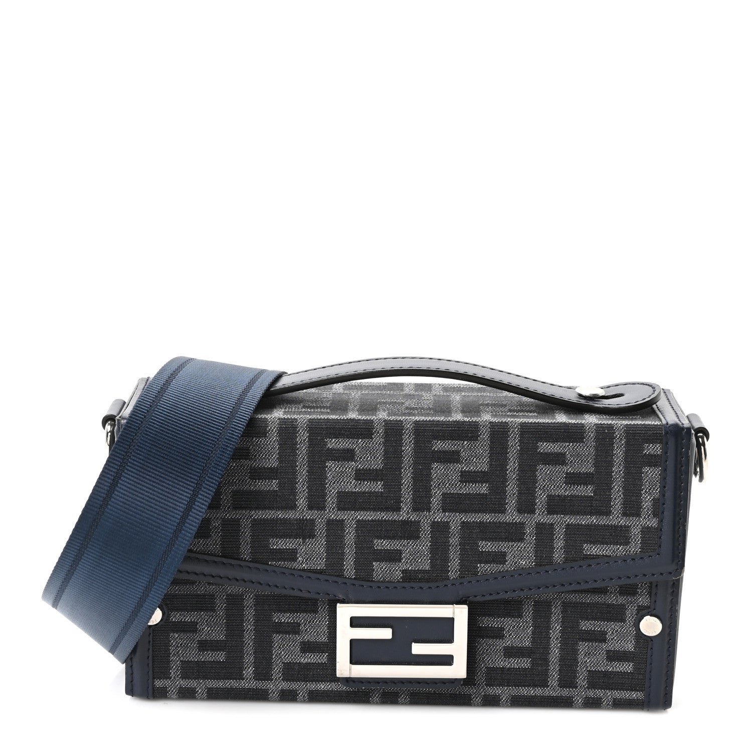 Fendi Recycled Fabric Jacquard Vitello King FF 1974 Baguette Soft Trunk  Blue