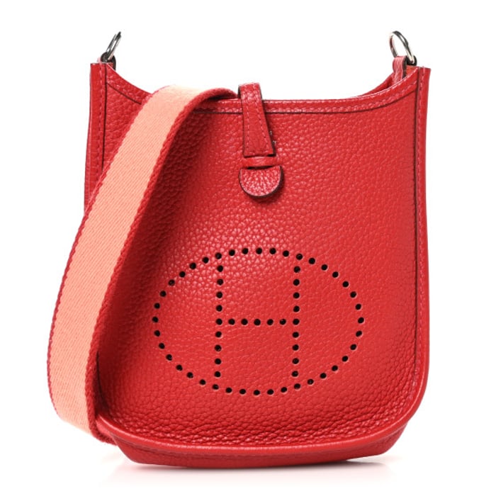 Hermes Taurillon Clemence Amazone Evelyne TPM Rouge Casaque Crevette