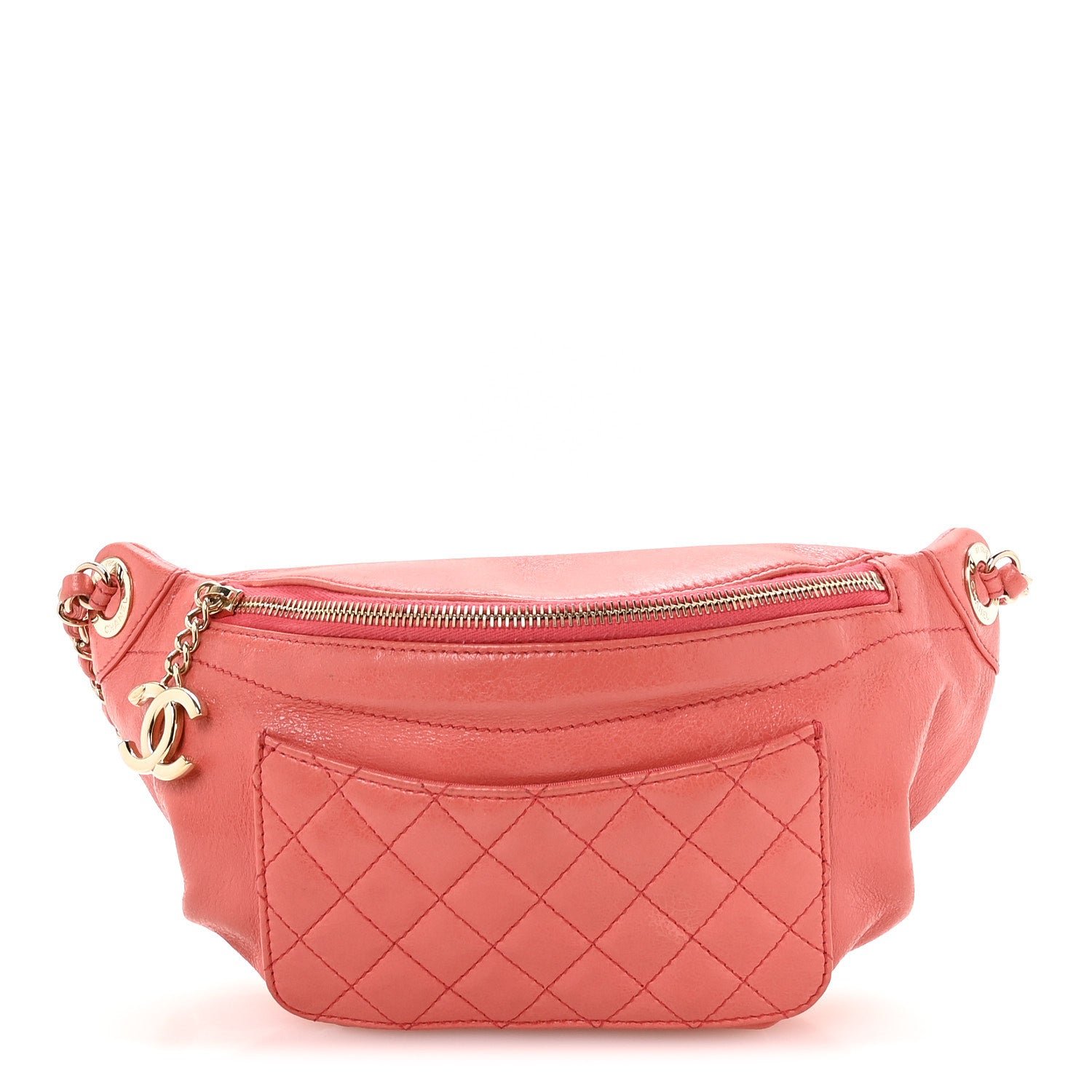 Chanel Lambskin Bi Quilted Waist Bag Fanny Pack Pink