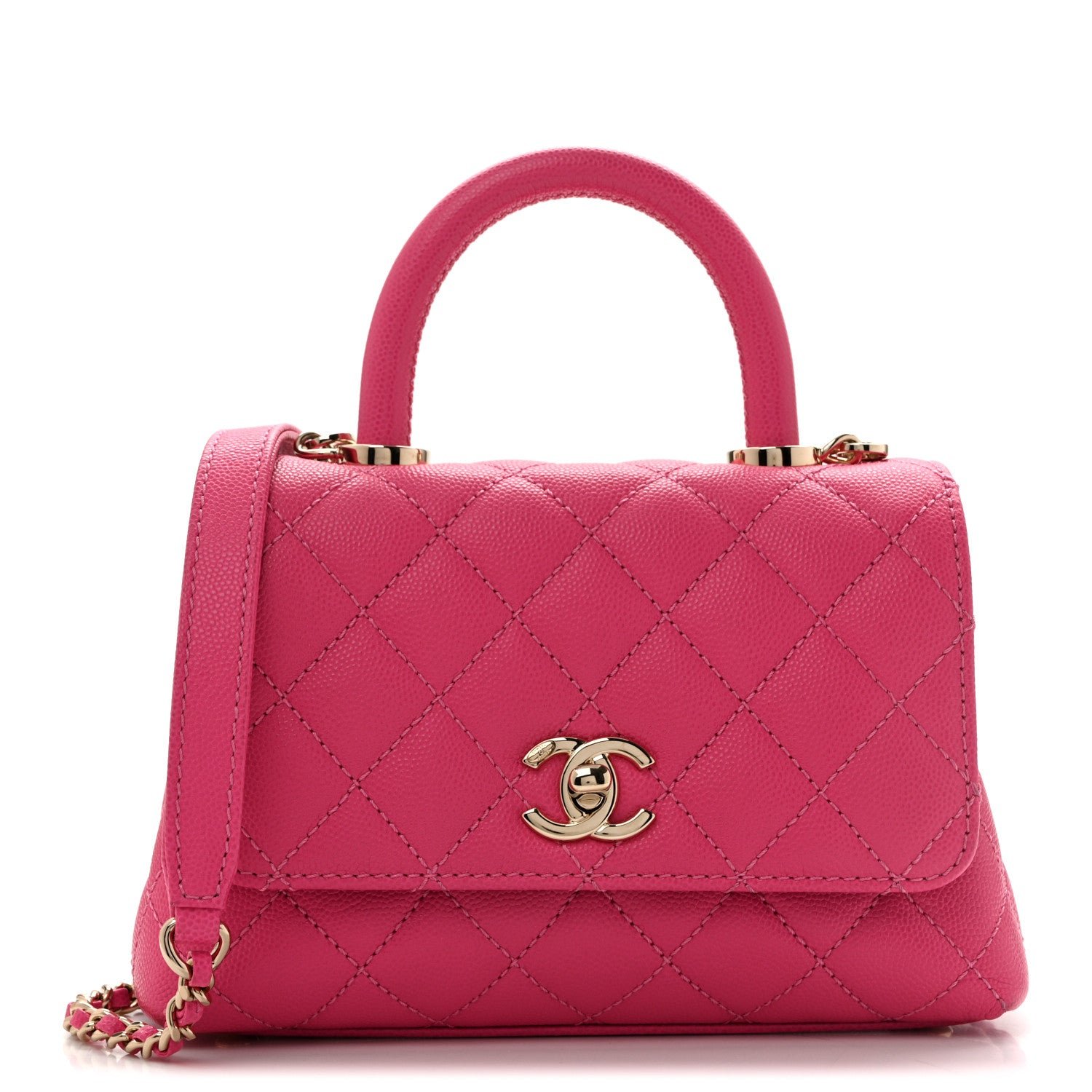 Chanel Caviar Quilted Lizard Embossed Extra Mini Coco Handle Flap Pink
