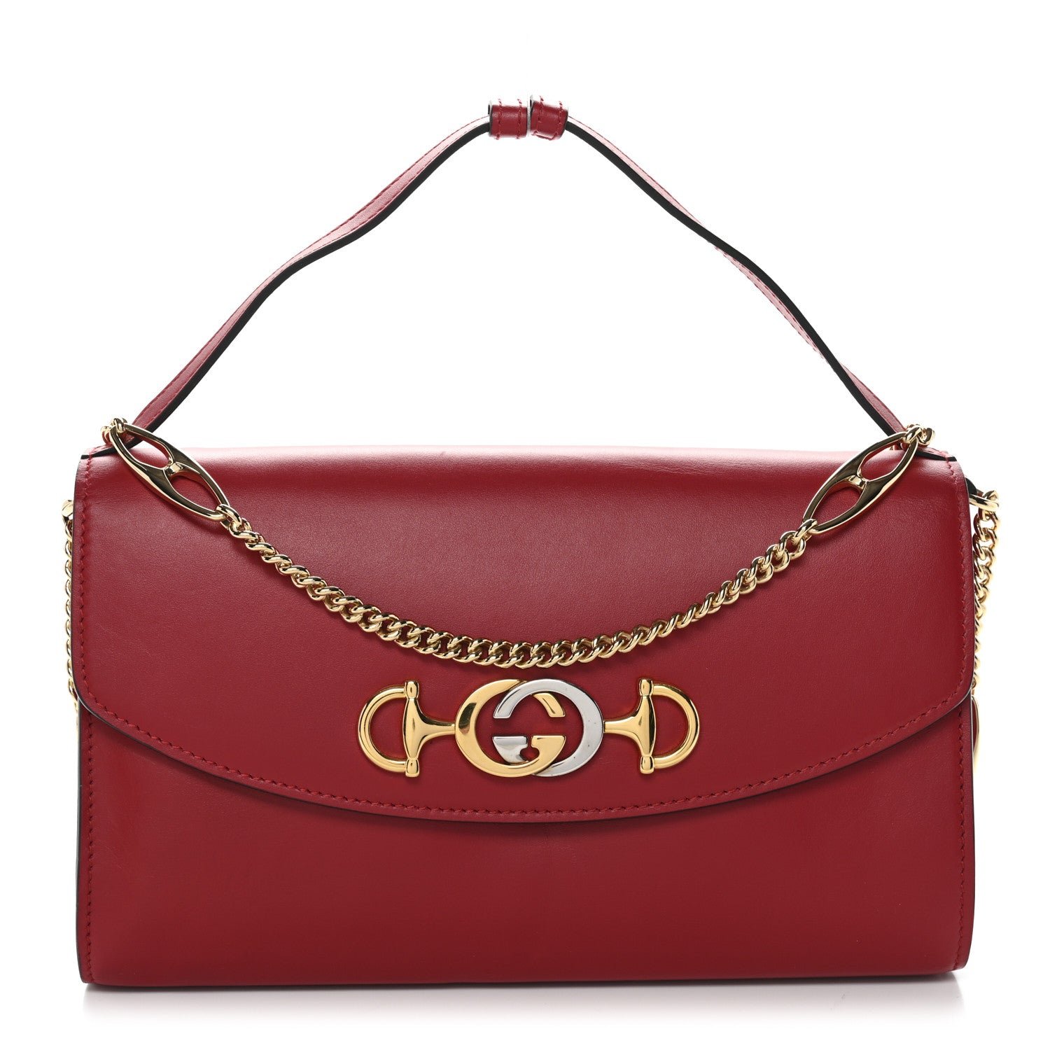 Gucci Smooth Calfskin Small Zumi Top Handle Shoulder Bag Hibiscus Red