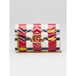 Gucci White Leather Marmont Metalasse Trompe L'oeil Wallet on Chain Bag