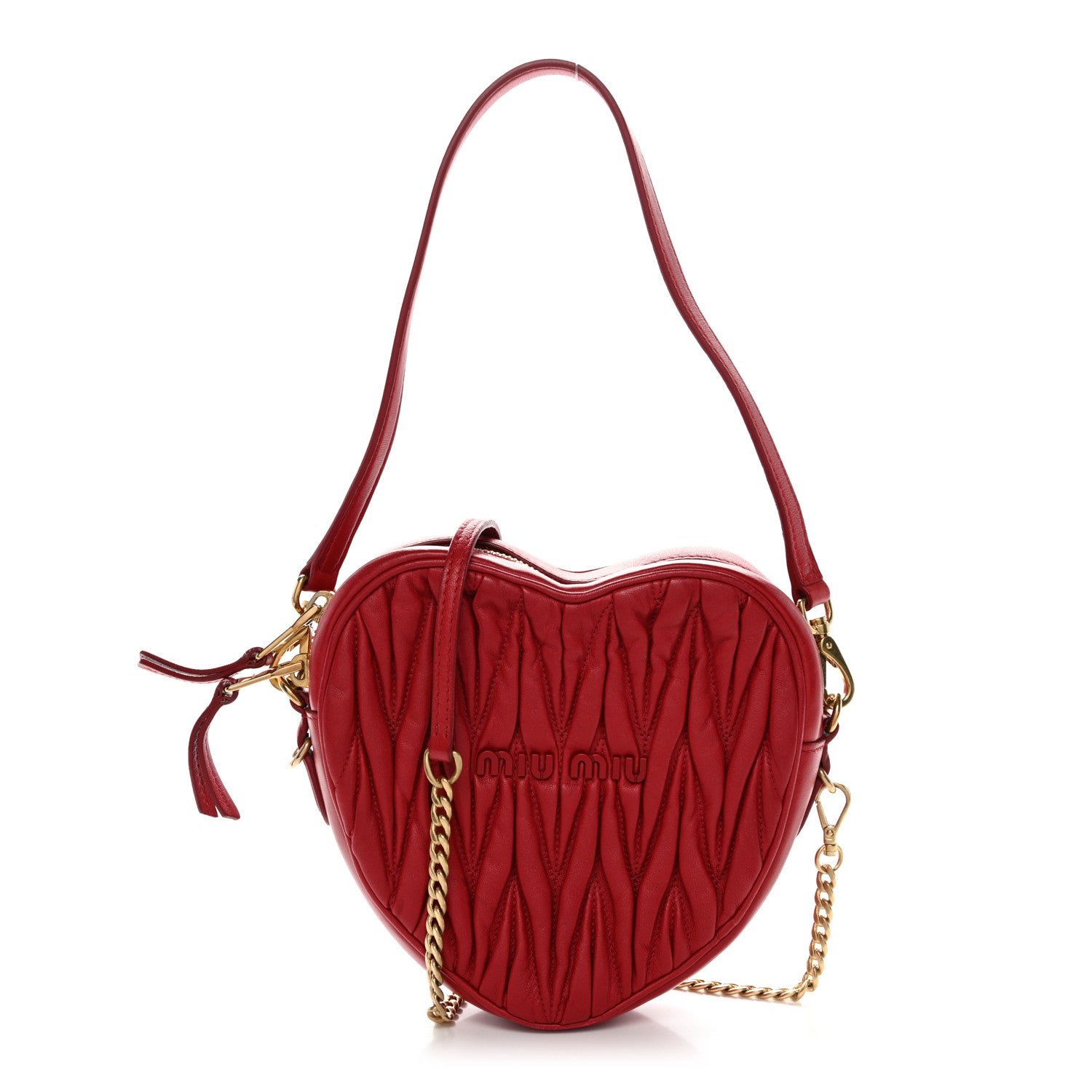 Miu Miu Miu Miu Nappa Matelasse Heart Shoulder Bag Fuoco