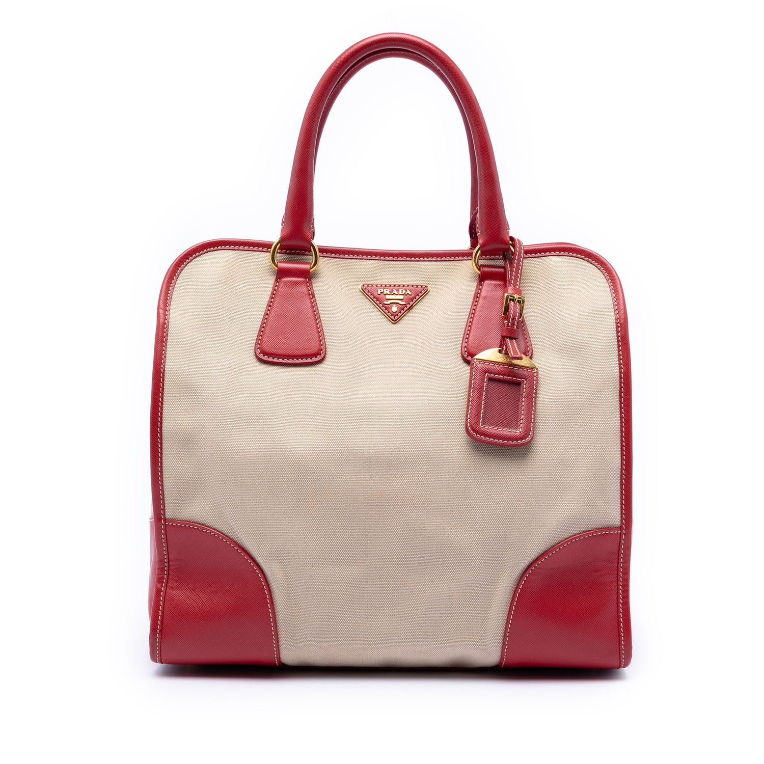 Calf Leather Saffiano Trimmed Canvas Canapa Satchel