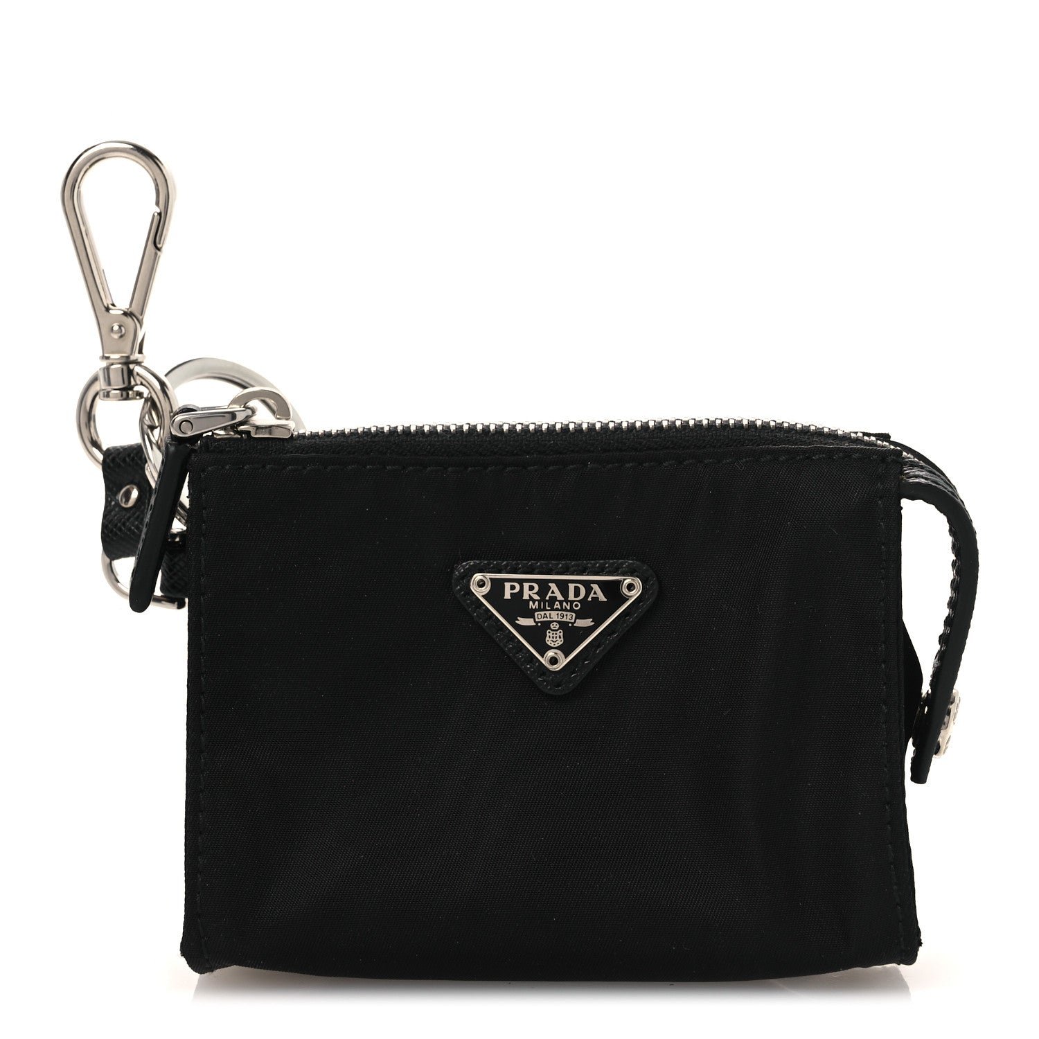 Prada Tessuto Nylon Triangle Mini Key Chain Pouch Black
