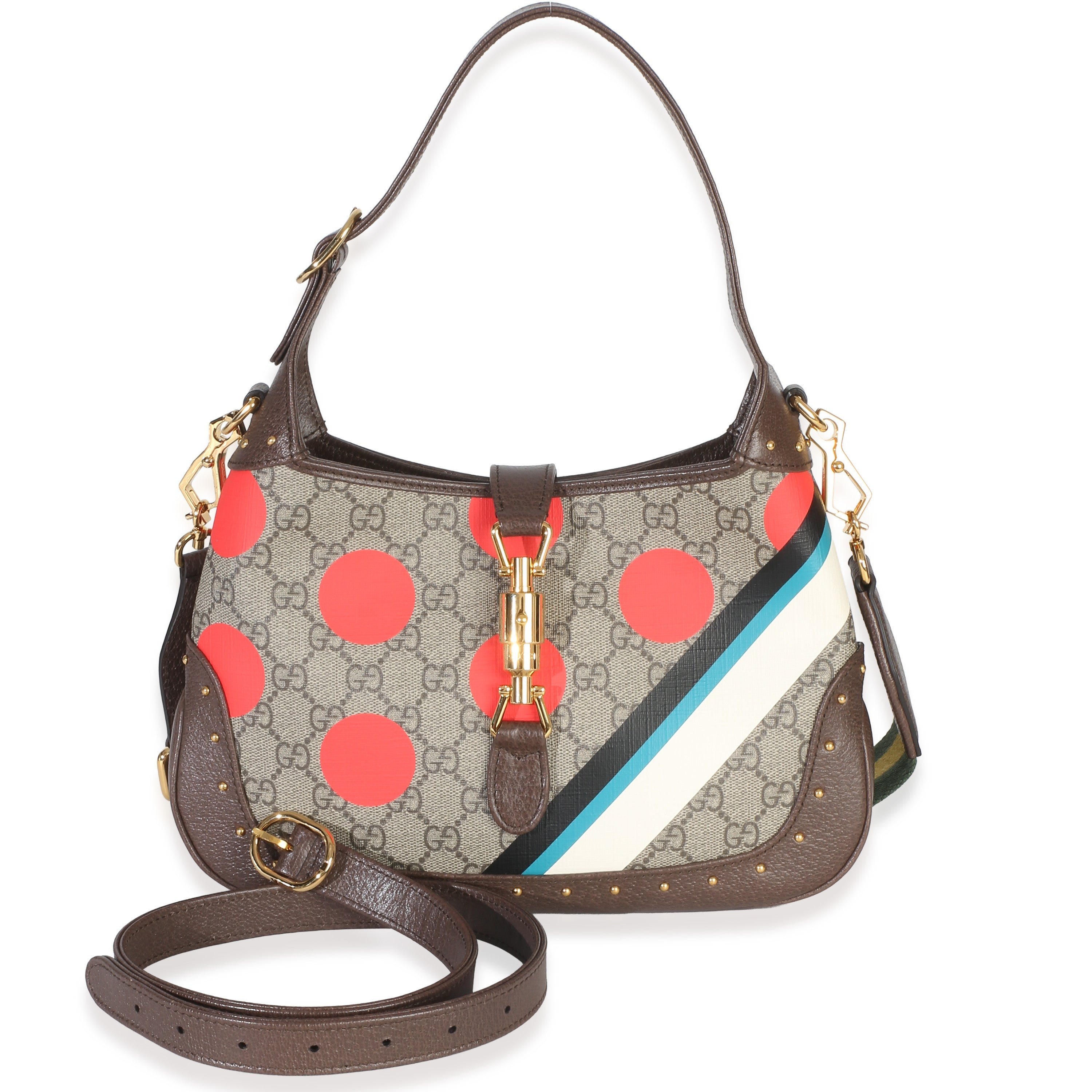 Beige GG Supreme Monogram Canvas Web Geometric Studded Small Jackie 1961 H