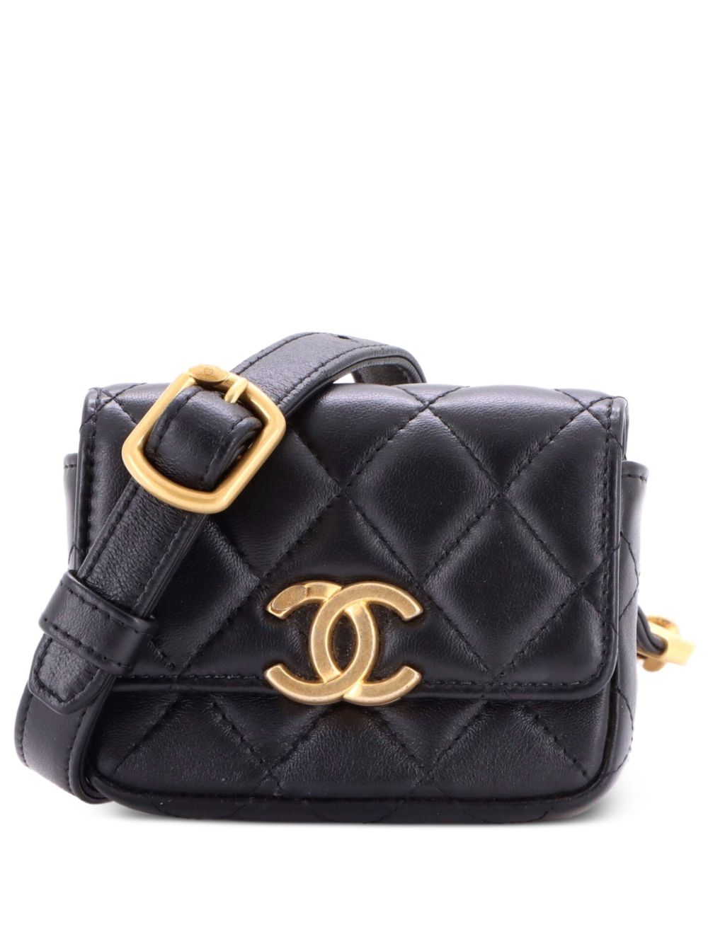 Lacquered Metal CC Flap Card Holder Quilted Lambskin belt bag