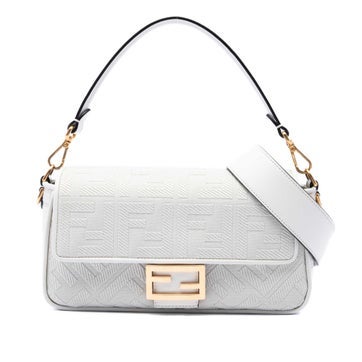 Zucca Embroidered Canvas and Calfskin Baguette Satchel