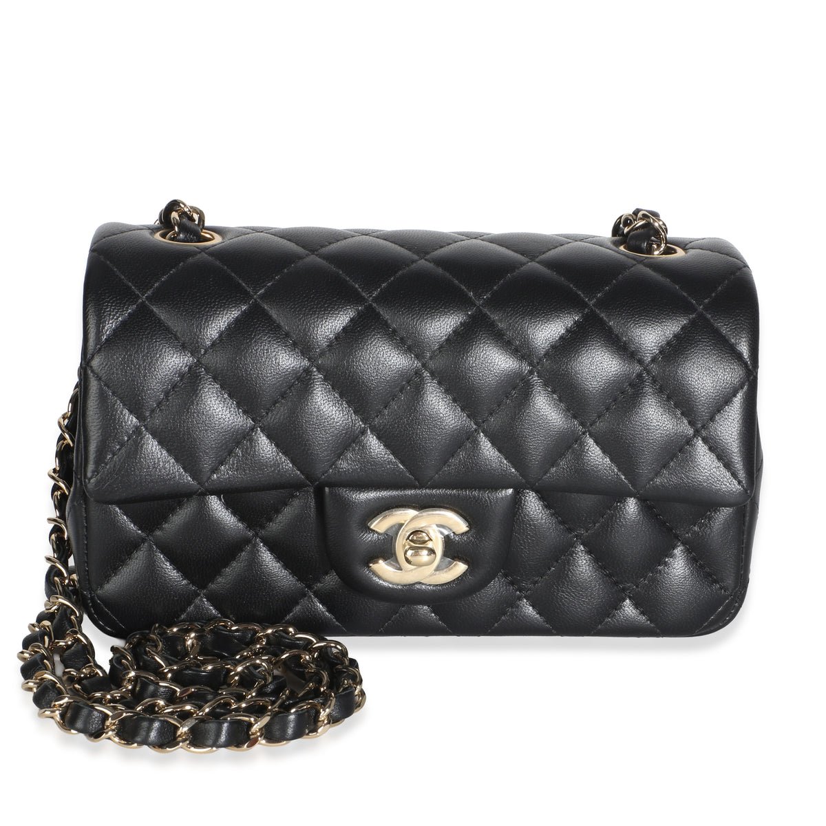 Black Quilted Lambskin Mini Rectangular Flap Bag