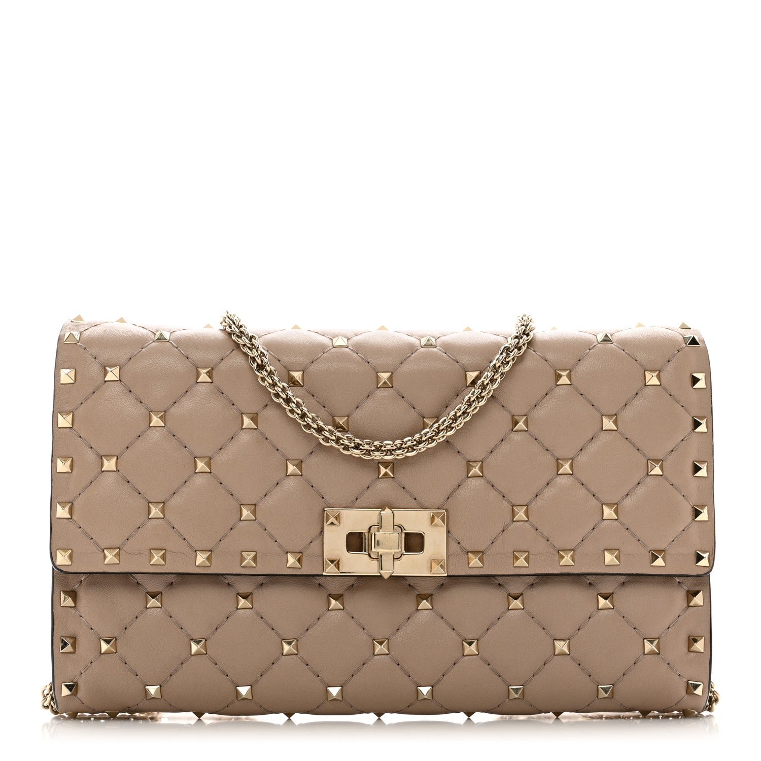 Valentino Garavani Lambskin Rockstud Spike Wallet on Chain Poudre