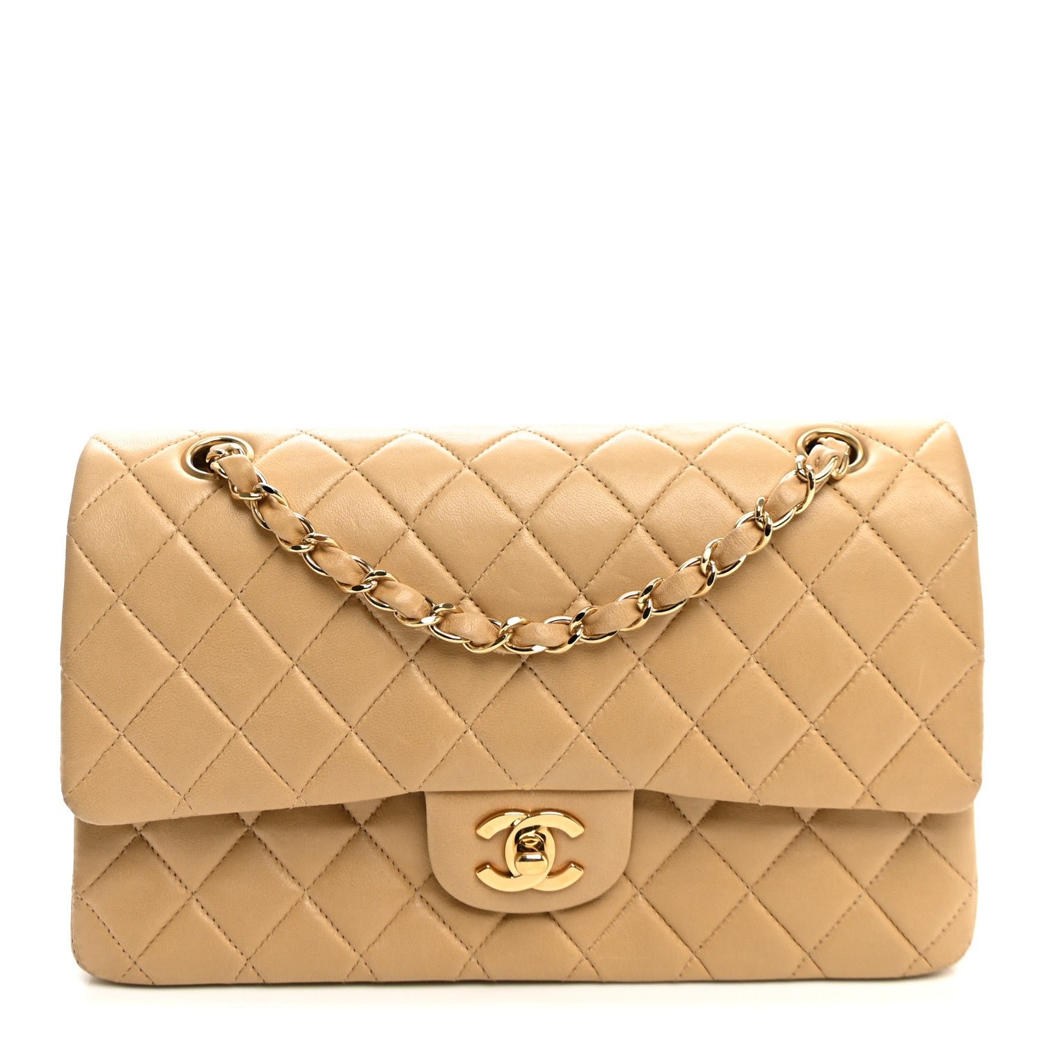 Chanel Lambskin Quilted Medium Double Flap Beige