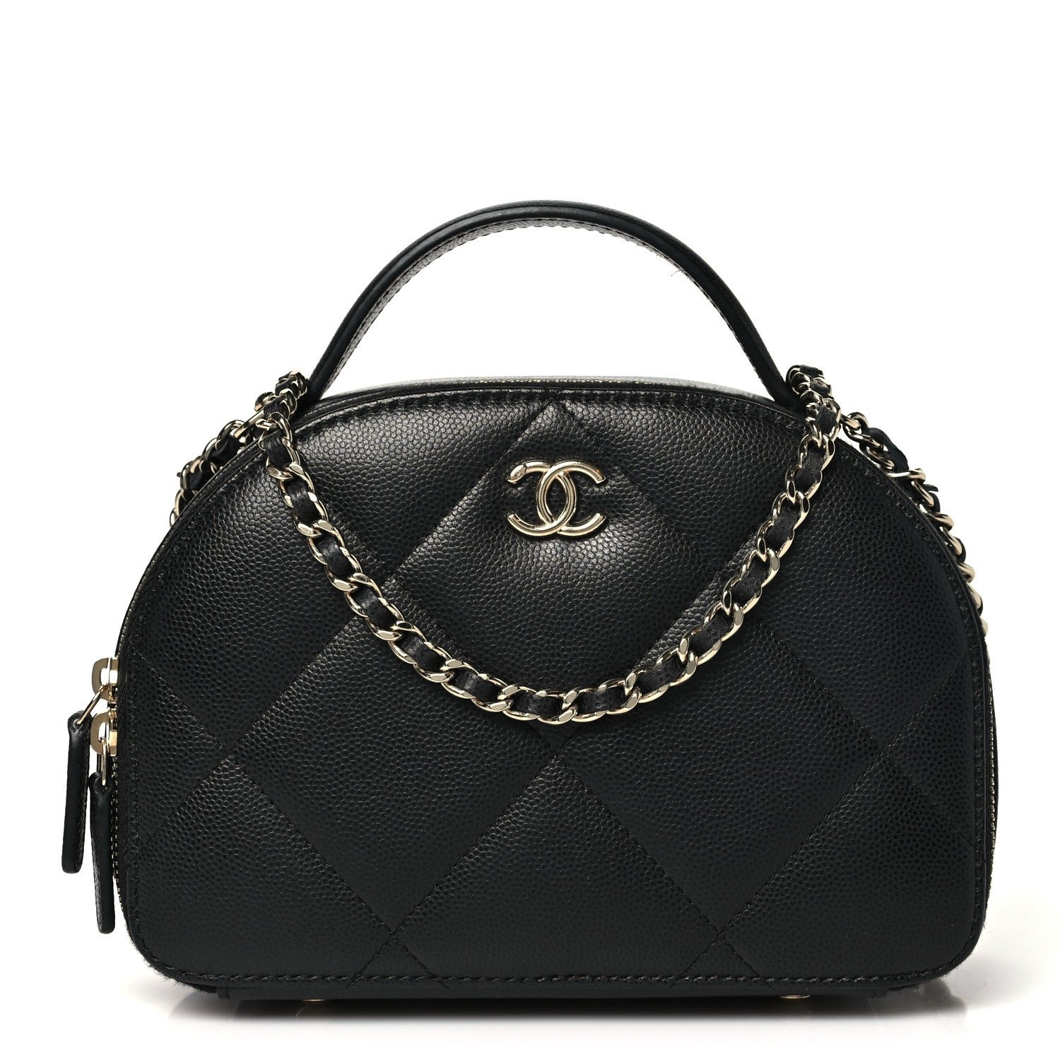 Chanel Grained Calfskin Quilted Top Handle Chain Clutch Black