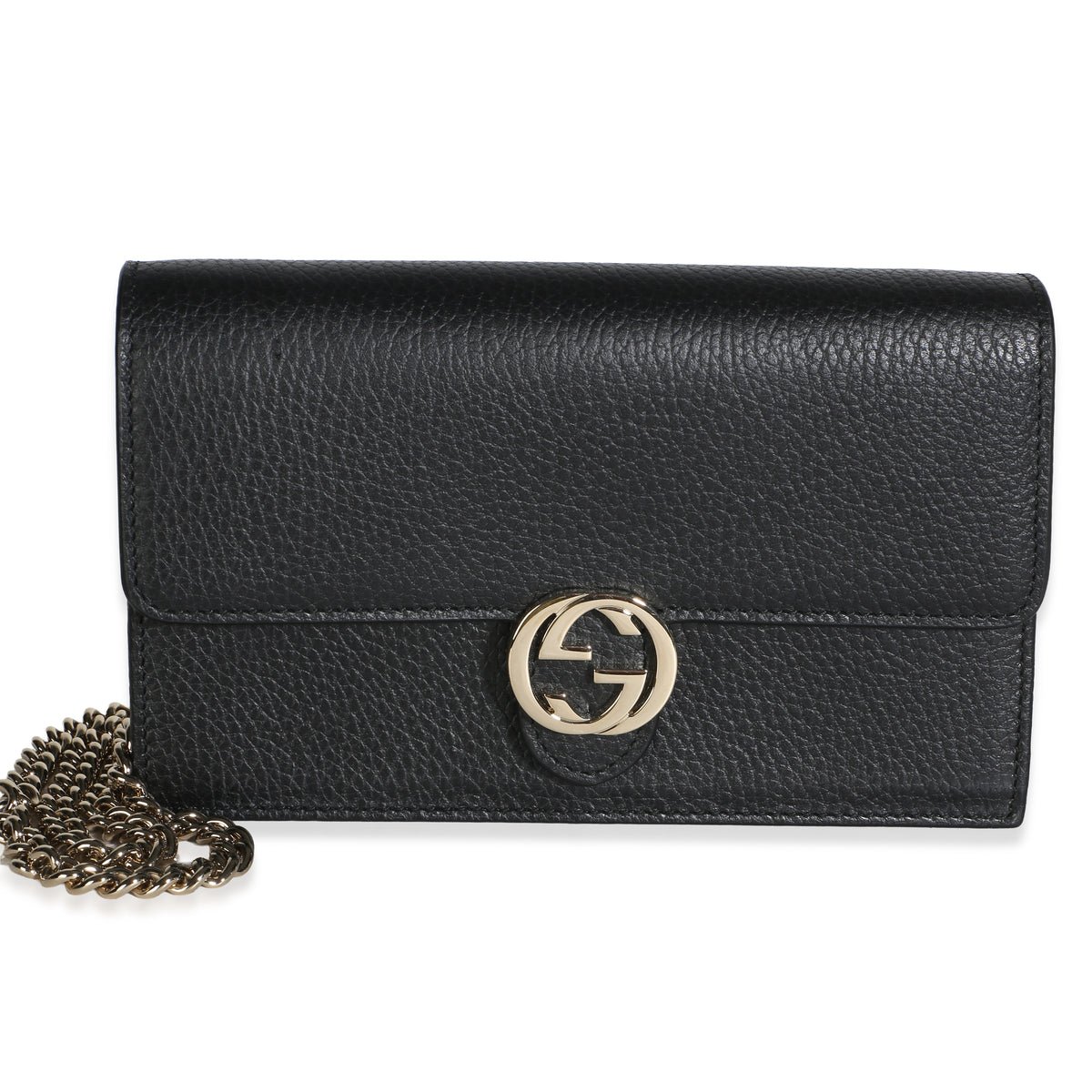 Black Dollar Calfskin Interlocking G Chain Wallet