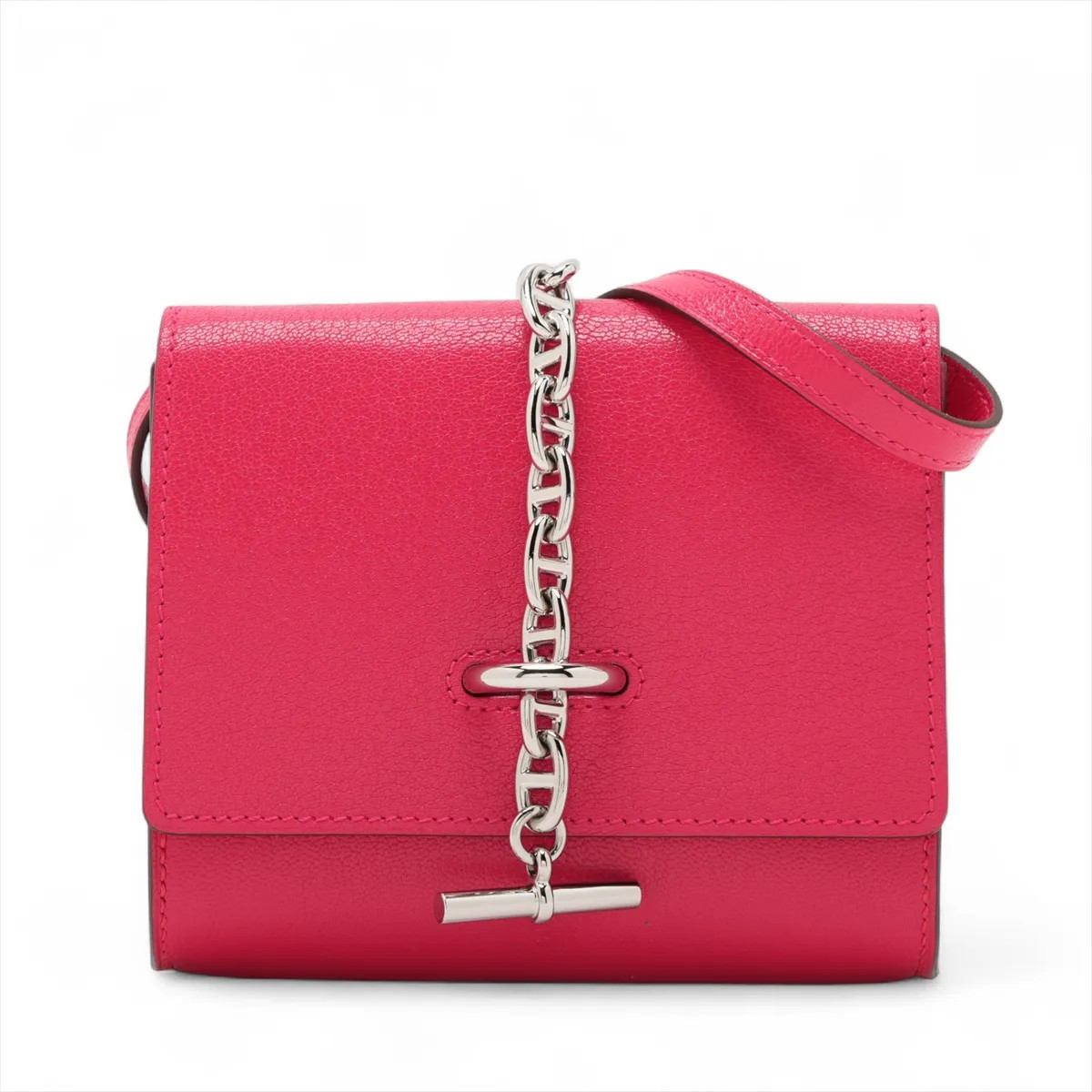 Hermès Chaîne d'Ancre Compact Wallet Chèvre Mysore Rose extreme Silver Metal Fit