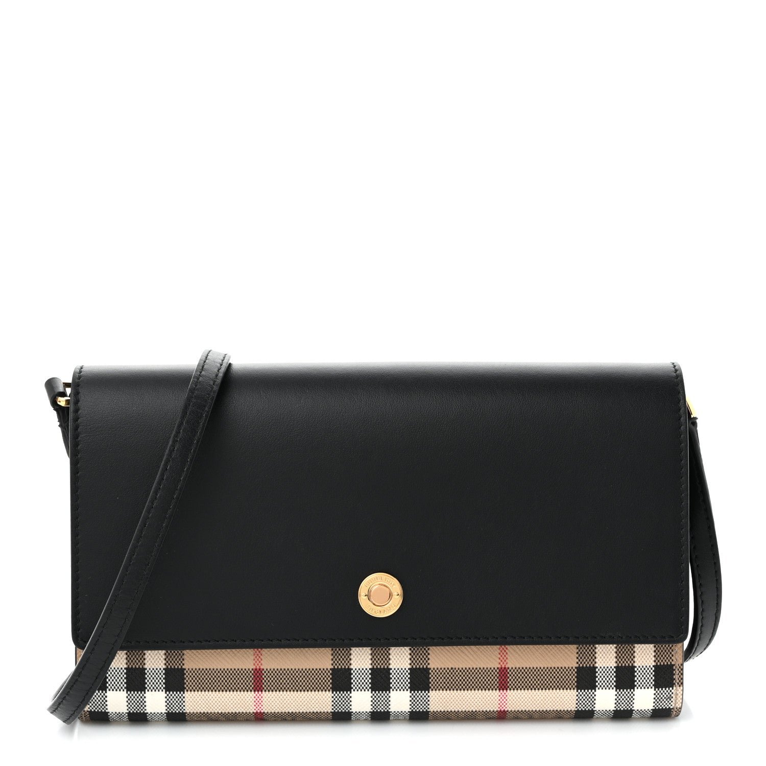 Burberry Calfskin Vintage Check Hannah Wallet with Detachable Strap Black