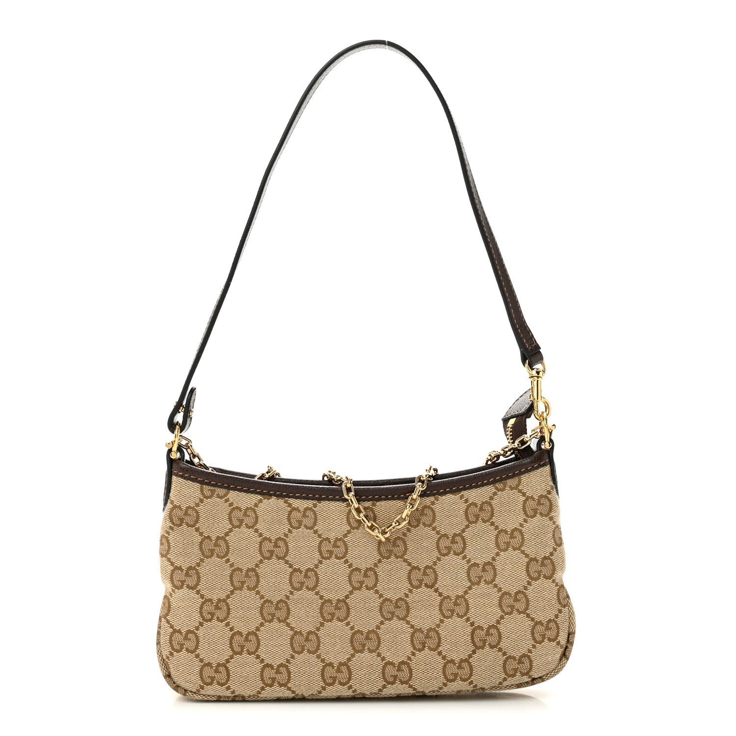 Gucci Monogram Calfskin Gossip Shoulder Bag Sand Dark Brown