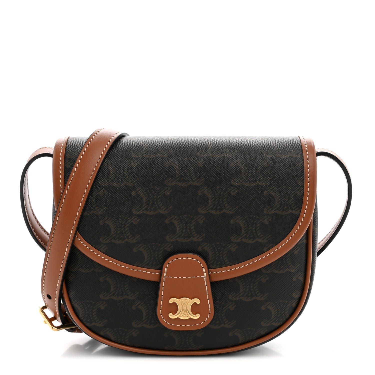 Celine Canvas Calfskin Triomphe Mini Besace Tan