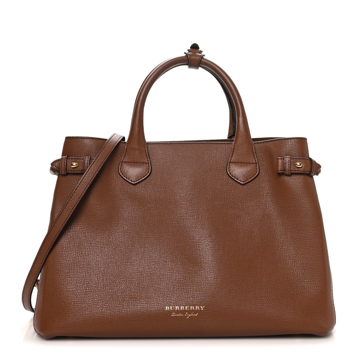 Burberry Derby Calfskin House Check Medium Banner Tote Tan