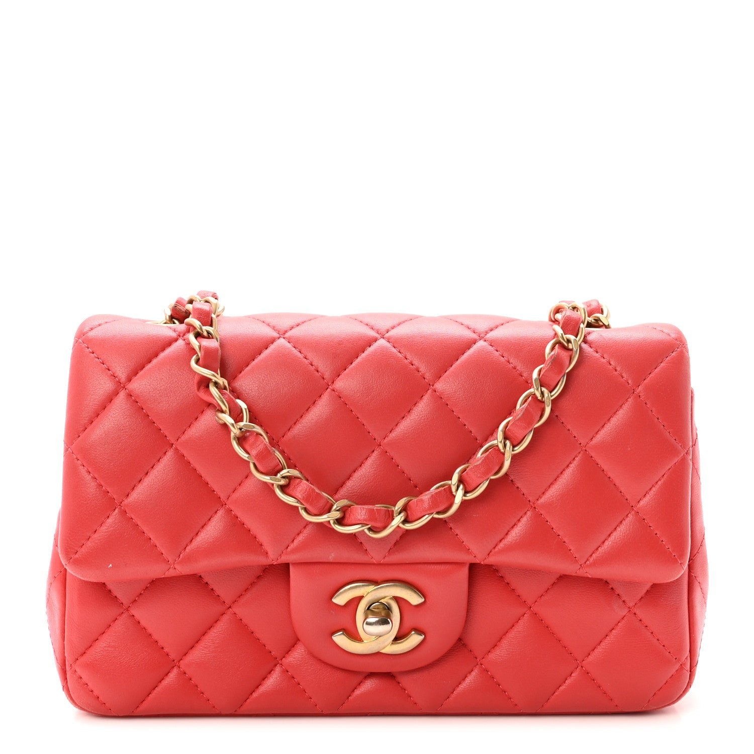 Chanel Lambskin Quilted Mini Rectangular Flap Red