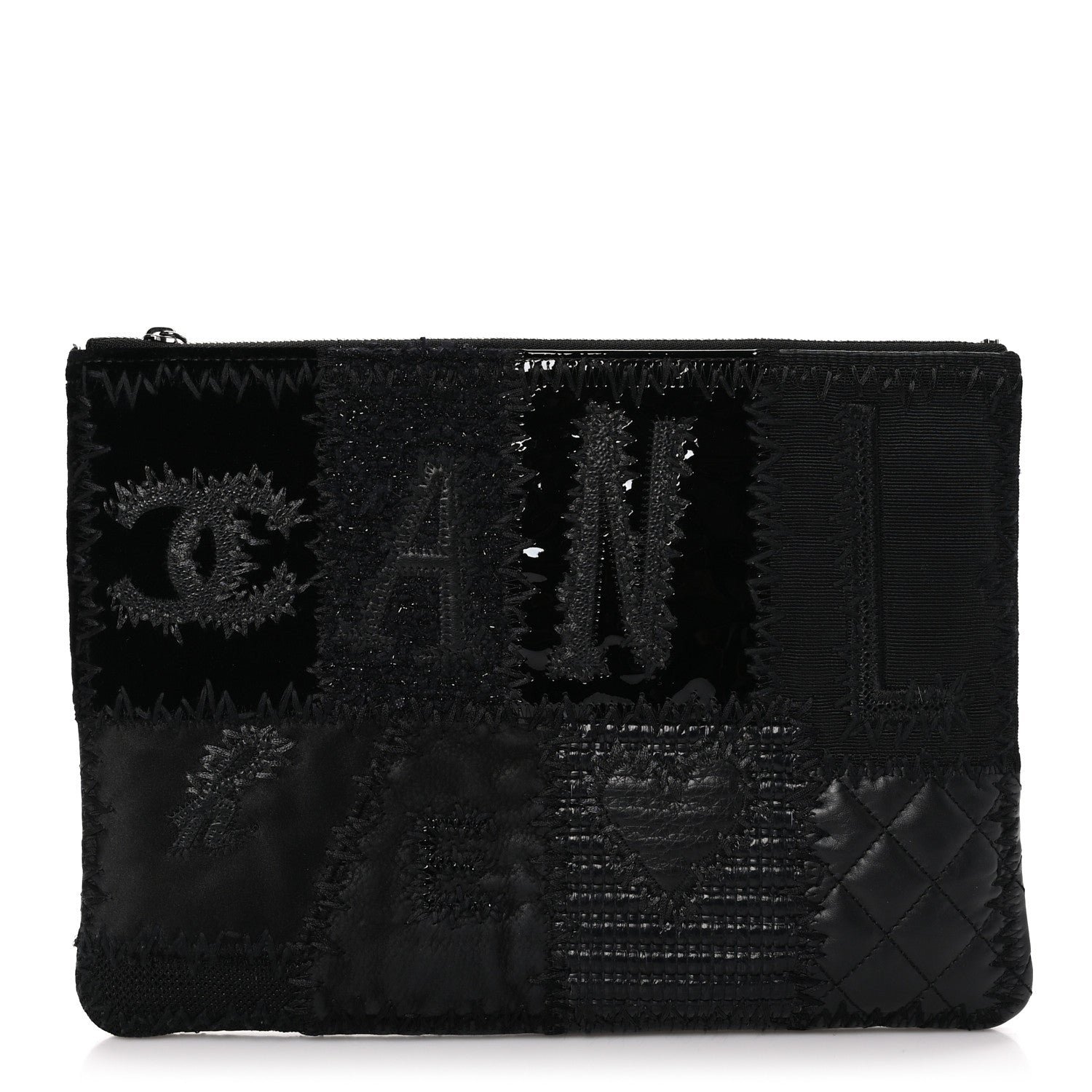 Chanel Tweed Patchwork Aged Calfskin Quilted Medium Cosmetic Case Black