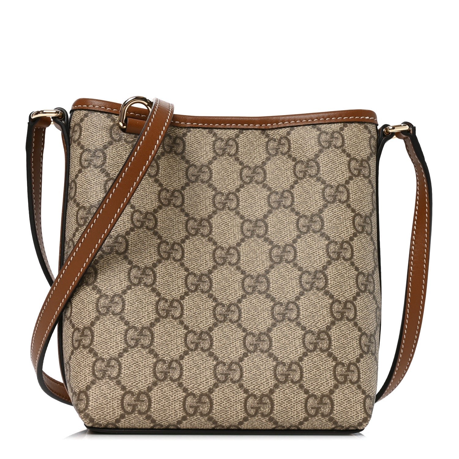 Gucci GG Supreme Monogram Emblem Nano Bucket Bag  Beige Dark Brown