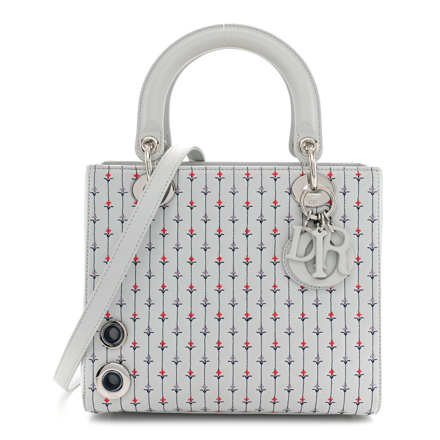 Christian Dior Embroidered Applique Medium Lady Dior Light Blue Multicolor