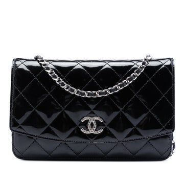 Patent Leather CC Quilted Patent Brilliant Wallet On Chain